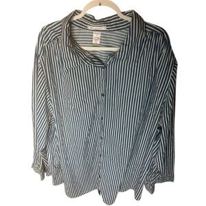 Roamans Plus Size 4X Long Sleeves Button Up Shirt Collared Striped Blue & White